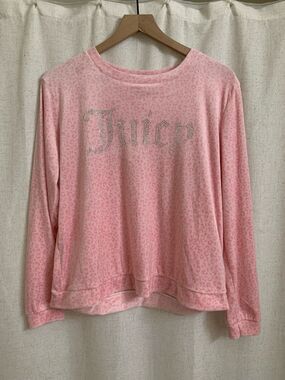 Juicy Couture Pink Velour Leopard Rhinestone Logo Pullover Pajama Top Large